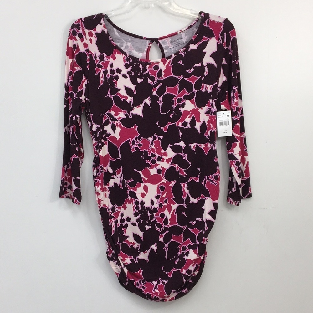Mother Hood Maternity 3/4 Sleeve Burgundy Floral Top Size M NEW With Tags